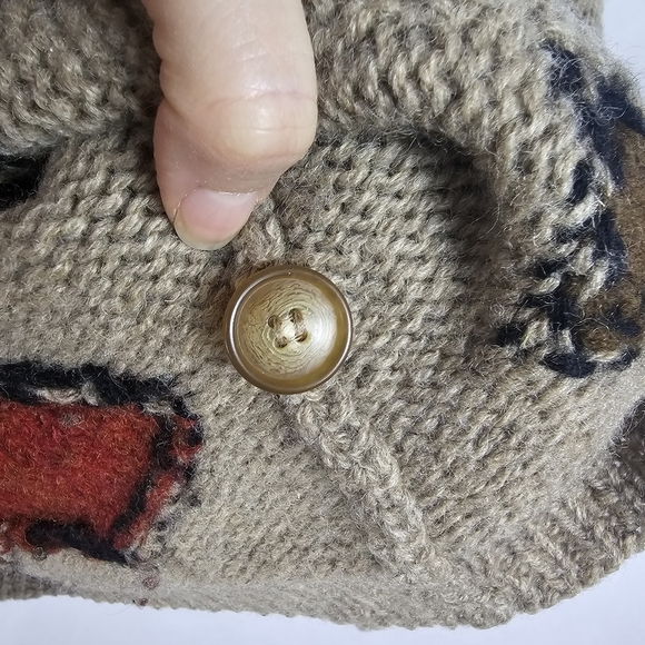 Vtg Jayson Younger Womens Wool Aztec Cardigan Sz L Tan Apron Pockets Art to Wear - Picture 4 of 10